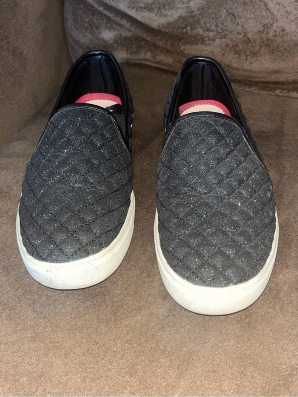 Black Quilted Slip-On Sneakers with White Soles